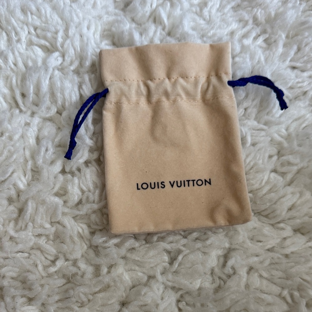 Louis Vuitton Tan Pouch with Blue Drawstrings